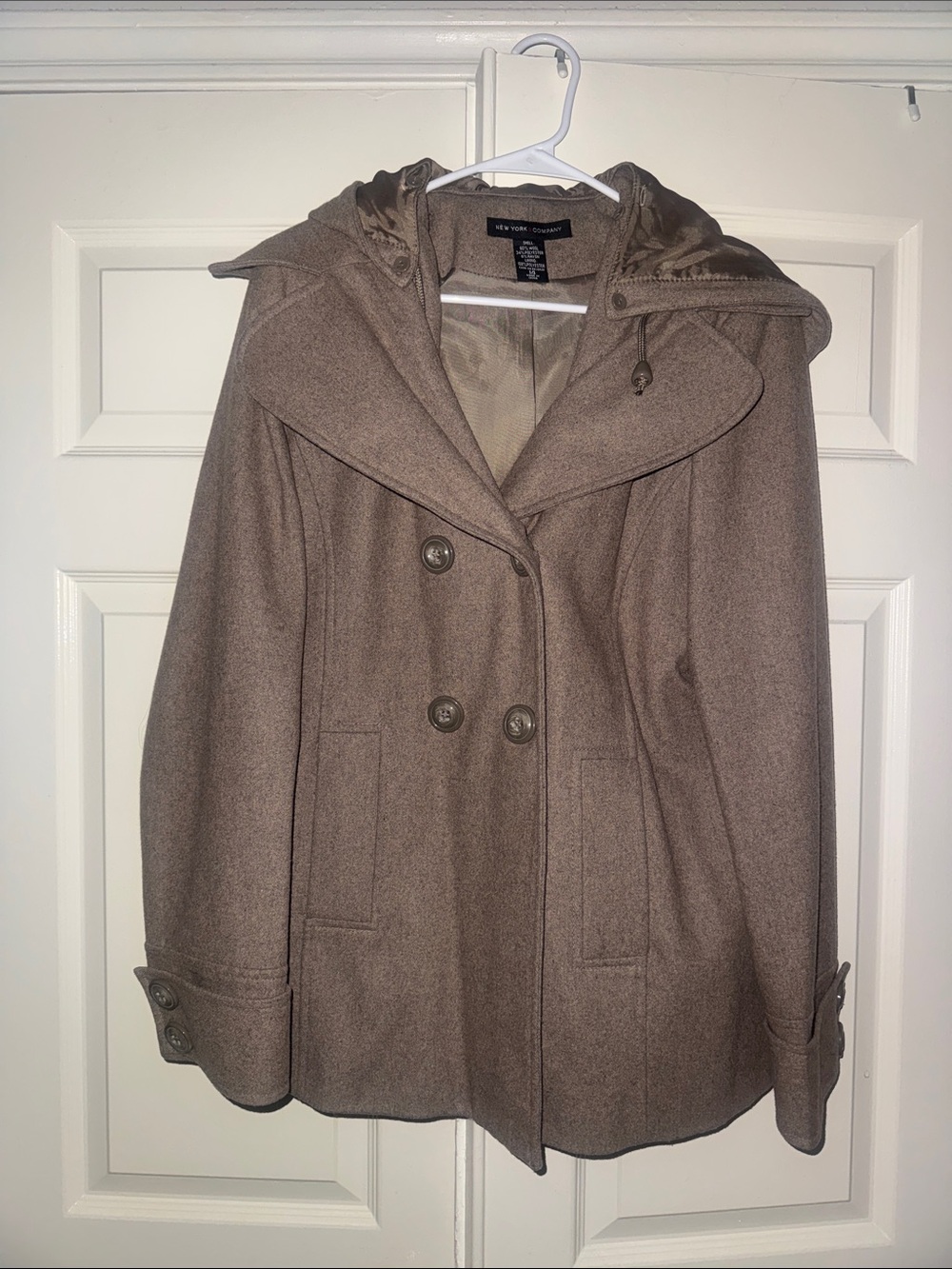 New York & Company Taupe Hooded Pea Coat